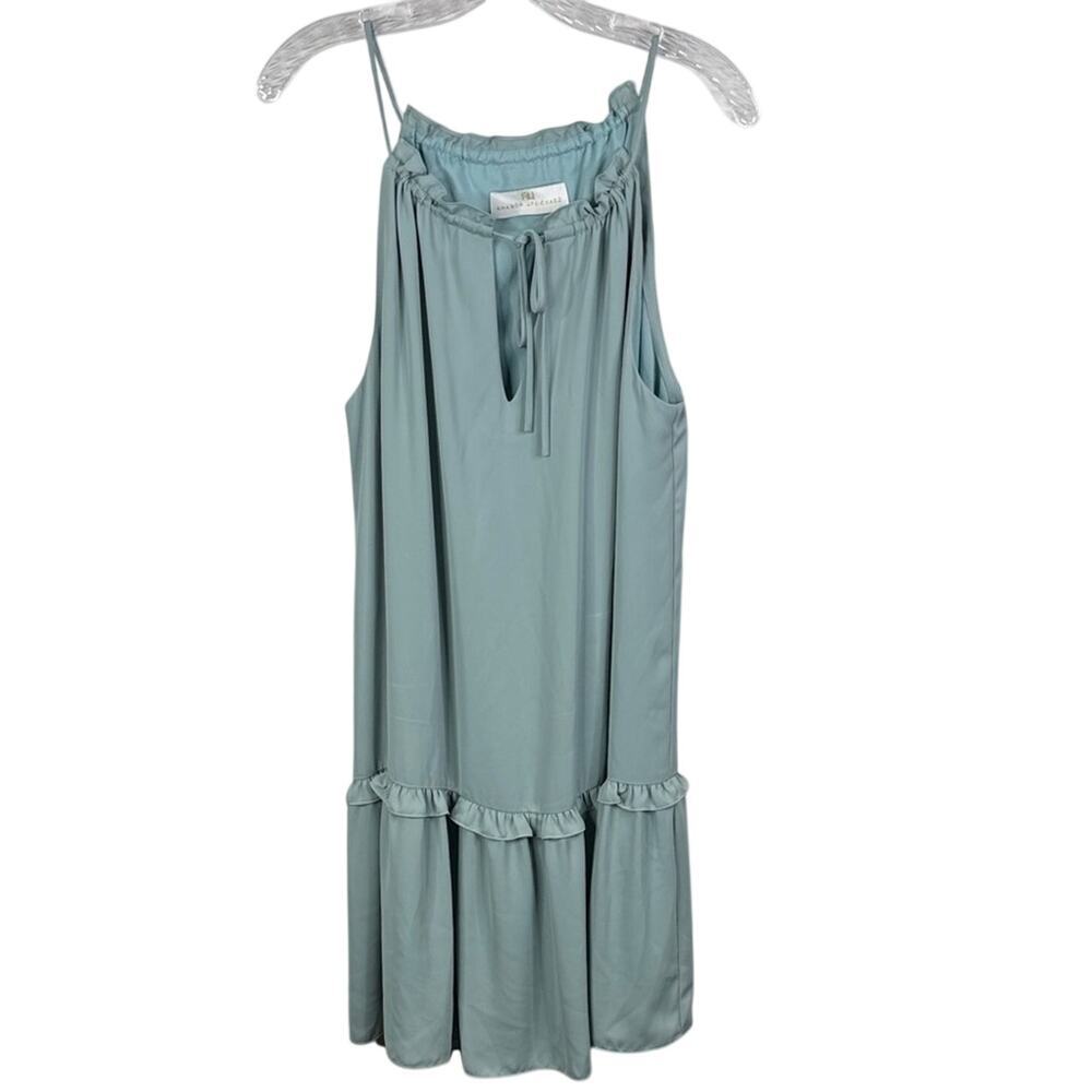 Amanda Uprichard Ellis Mini Dress Teal Blue Green Ruffle Neck Sleeveless M